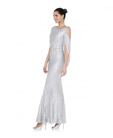 Paillettenkleid mit Cut-Outs in Holo-Silber