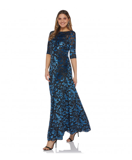 Kleid mit Blumenprint in Blau-Schwarz