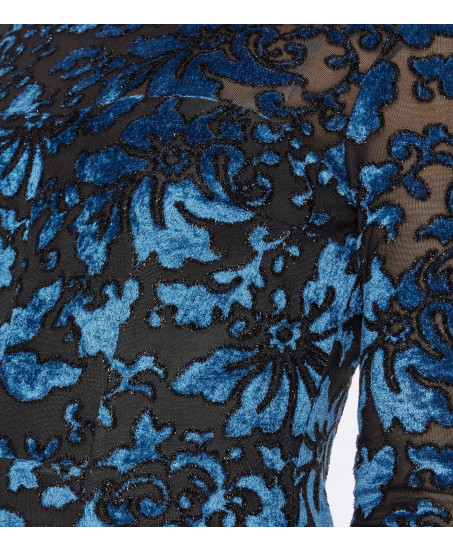 Kleid mit Blumenprint in Blau-Schwarz