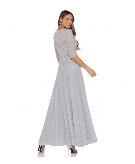 Abendkleid mit ausgestelltem Rock in Silber