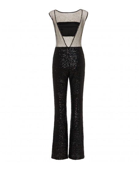 Jumpsuit in Schwarz mit Tülleinsatz