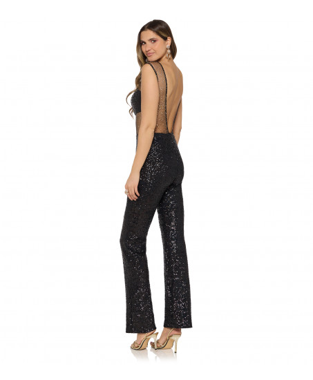 Jumpsuit in Schwarz mit Tülleinsatz