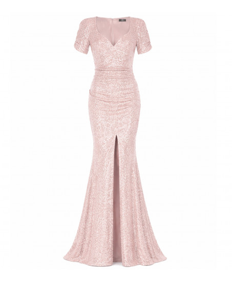 Freisteller-Rosanes Paillettenkleid von Natascha Gruen mit Herz-Ausschnitt und hohem Schlitz.