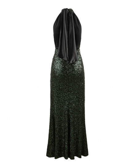 Freisteller-Natascha Gruen Neckholder Dress mit Cut-Out figurbetonter Silhouette & Beinschlitz in Gruen.