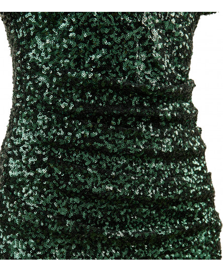 Vorderansicht-Grüner Paillettenjumpsuit mit Herzausschnitt von Natascha Gruen.