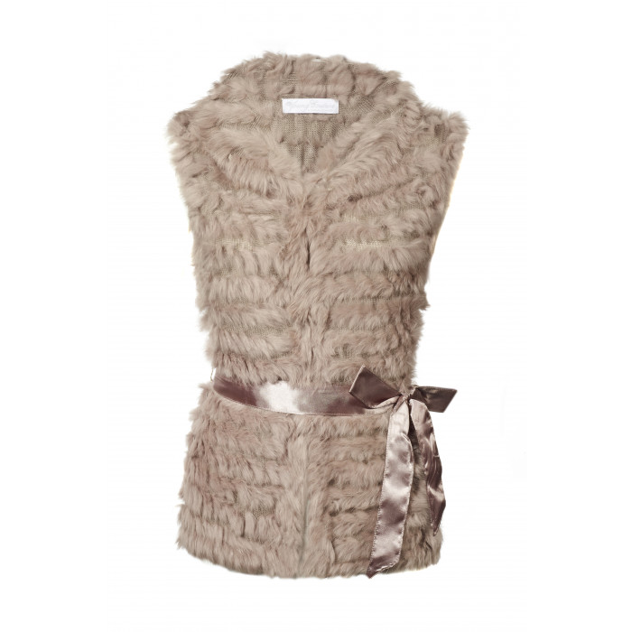 Fellweste mit Satinband in Beige