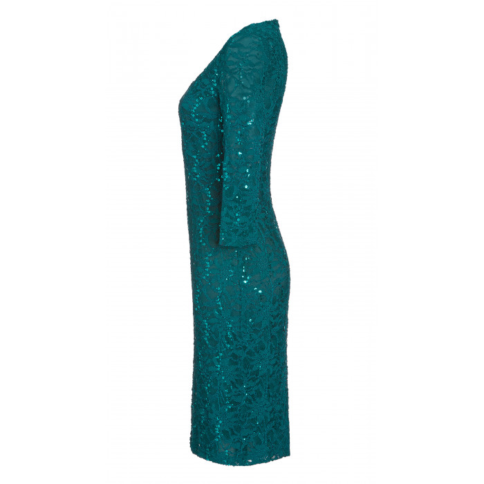Minikleid aus Spitze mit Pailletten in Türkis
