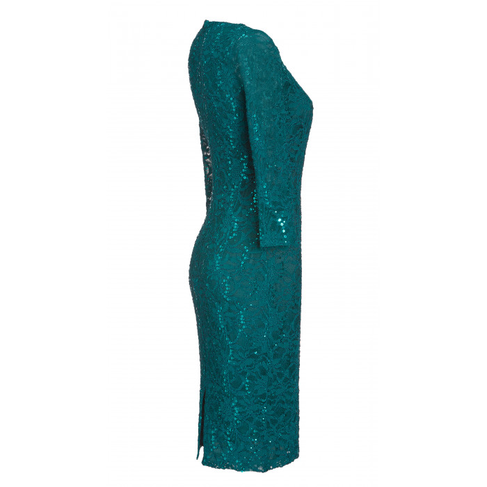 Minikleid aus Spitze mit Pailletten in Türkis
