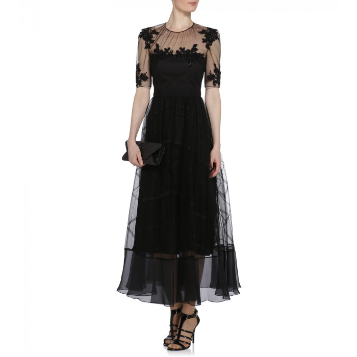 Edles Spitzen-Abendkleid in schwarz mit Bestickung