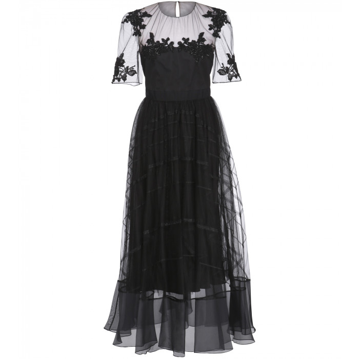 Edles Spitzen-Abendkleid in schwarz mit Bestickung