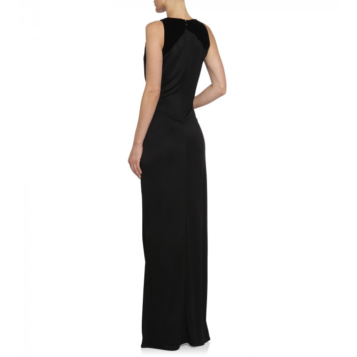 Schulterfreies Abendkleid mit Samteinsätzen