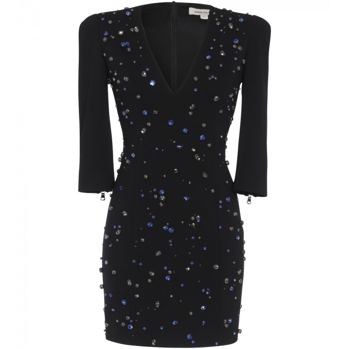 Schwarzes Minikleid mit Schmucksteinen