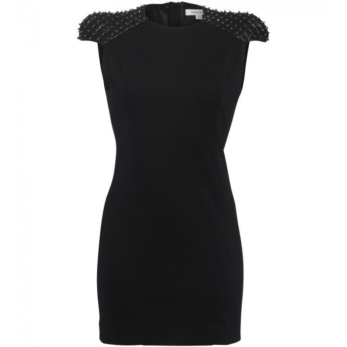 Jerseykleid mit Lederschultern und Nieten