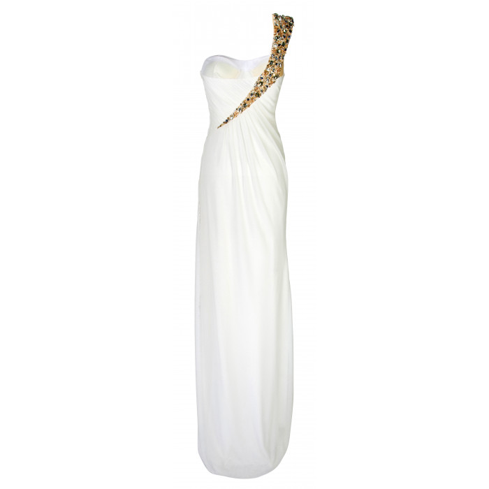 Asymmetrische Abendrobe in Weiss