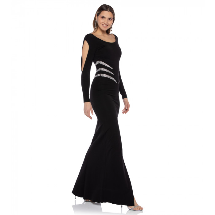 Abendrobe mit Applikation in Schwarz