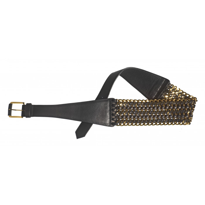 Kettengürtel aus Leder in schwarz/gold