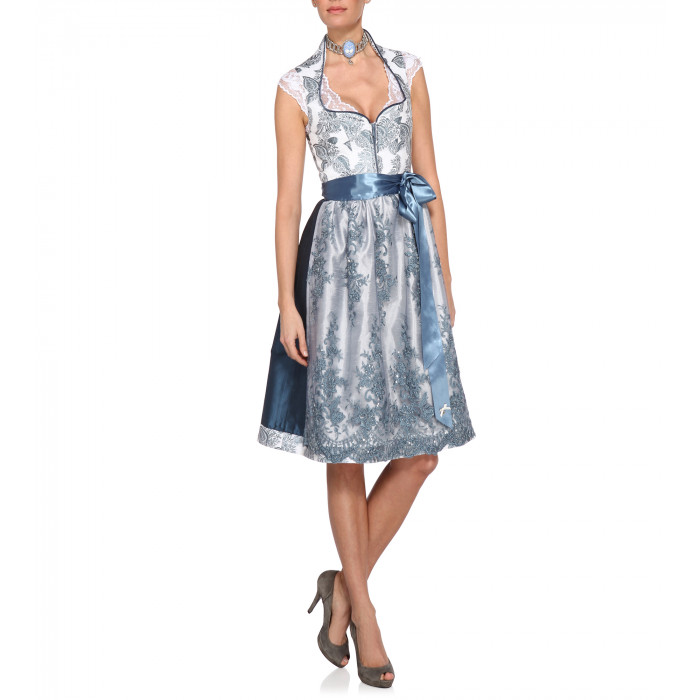 Dirndl Valentina in Blau mit Druck 
