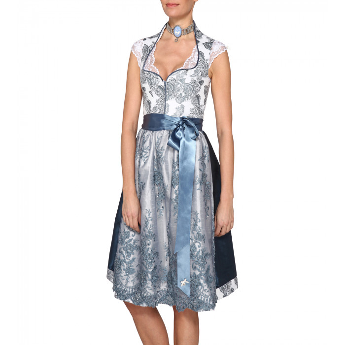Dirndl Valentina in Blau mit Druck 