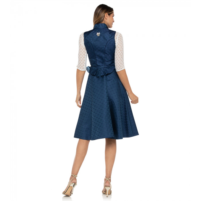 Seidendirndl Annabell in Blau mit Ornamenten