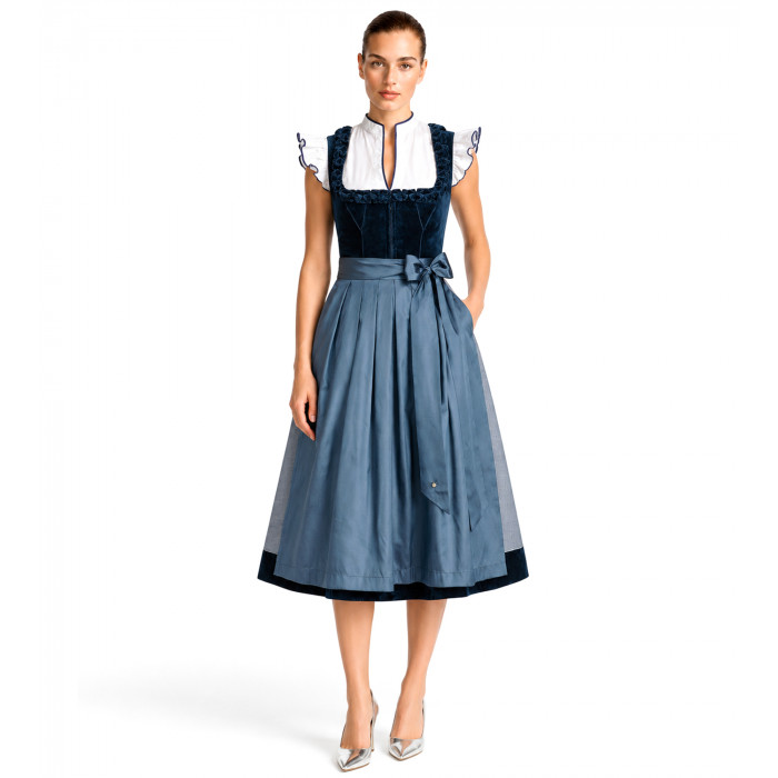 Dirndl Rosalie in Blau mit Froschgoscherl- Freisteller Frontansicht- mieten bei Dresscoded
