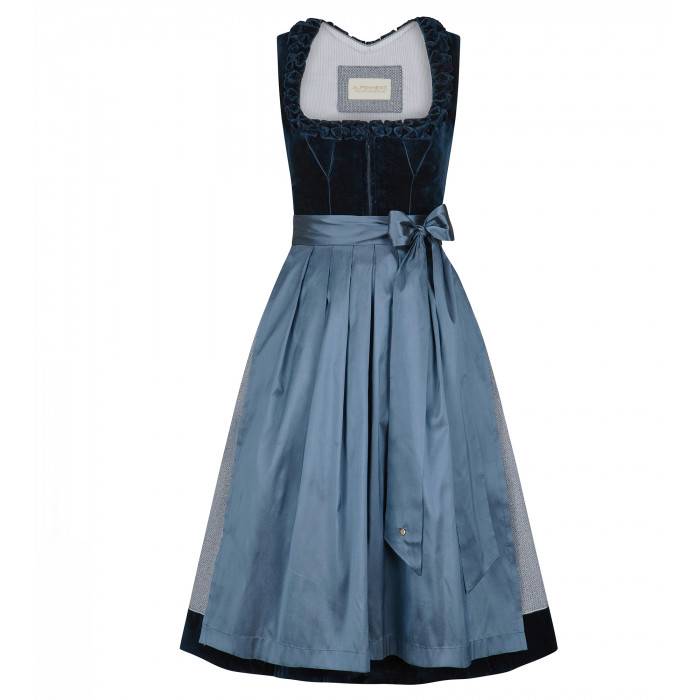 Dirndl Rosalie in Blau mit Froschgoscherl- Freisteller Frontansicht- mieten bei Dresscoded
