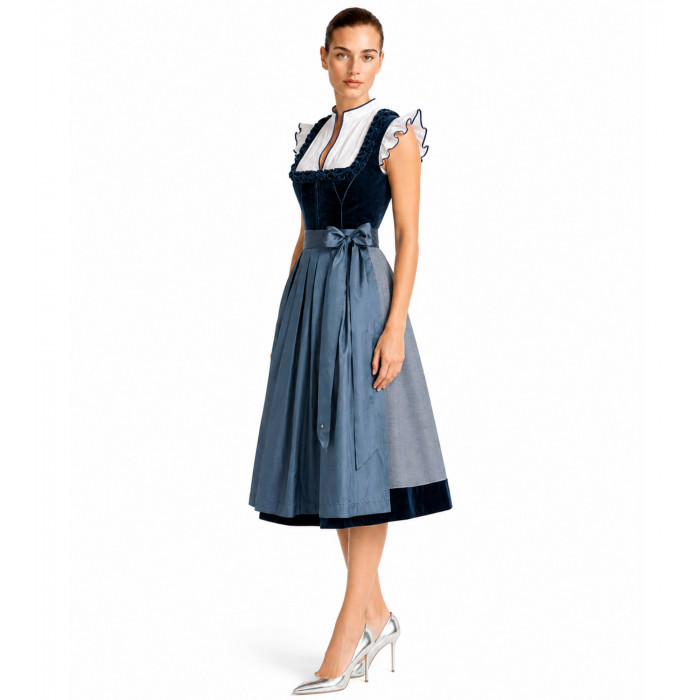 Dirndl Rosalie in Blau mit Froschgoscherl- Freisteller Frontansicht- mieten bei Dresscoded