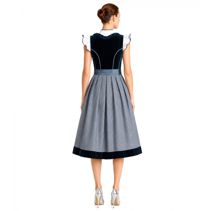 Dirndl Rosalie in Blau mit Froschgoscherl- Freisteller Frontansicht- mieten bei Dresscoded