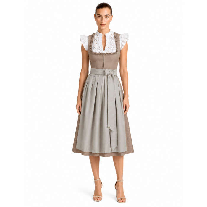Freisteller- Alpenherz Dirndl Ina mit Froschgoscherl in Taupe.