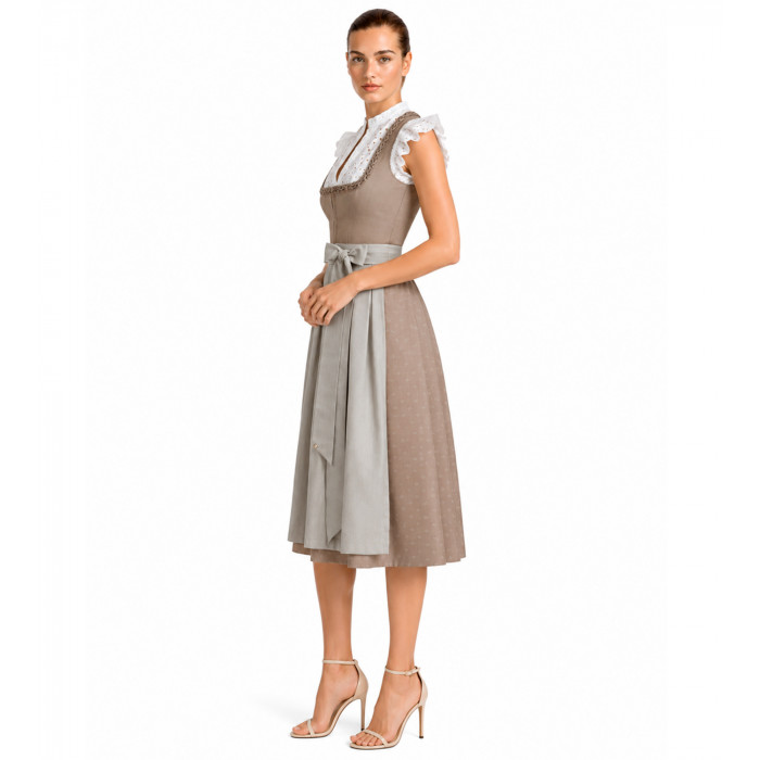 Freisteller- Alpenherz Dirndl Ina mit Froschgoscherl in Taupe.