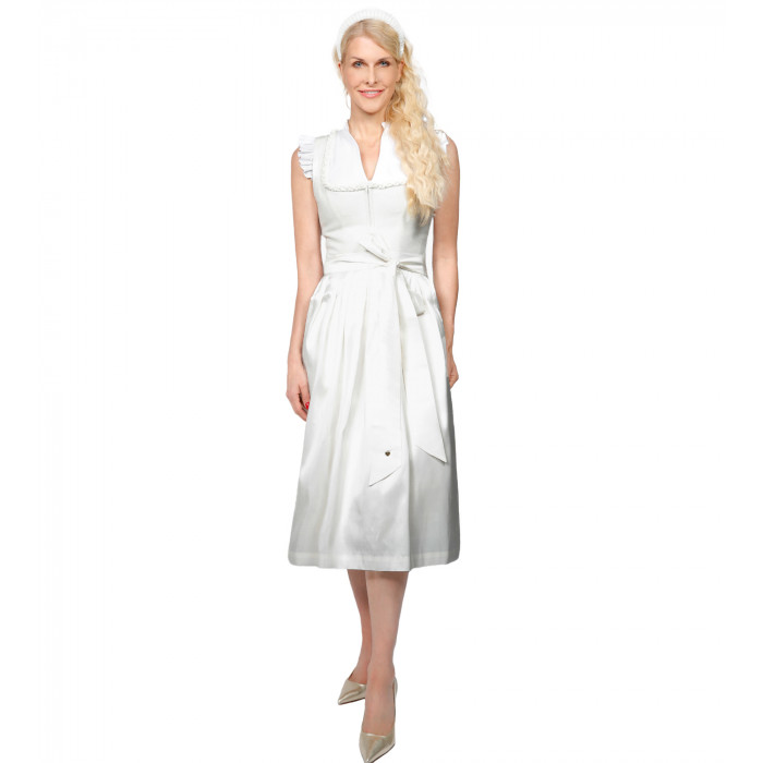 Freisteller- Alpenherz Dirndl in Ecrue mit zarten Rüschen und Seidenschürze