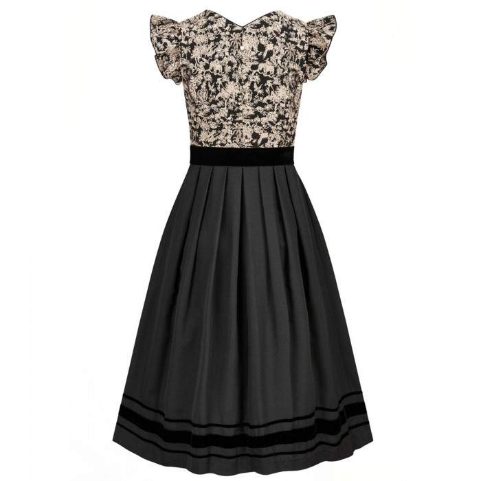 Freisteller Frontansicht- Alpenherz Dirndl Maren mit Flügelarm in Schwarz-Beige
