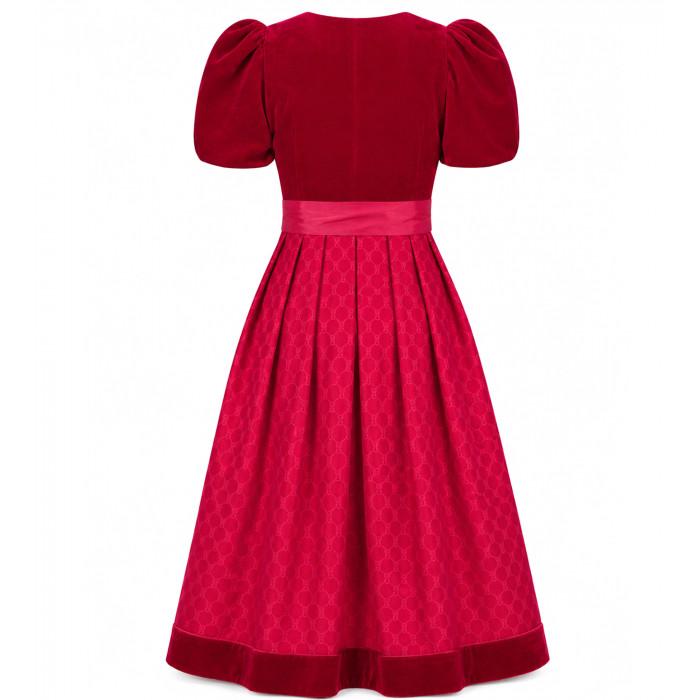 Alpenherz Samtdirndl Mona in Rot mit Puffarm – Freisteller Vorderseite– bei Dresscoded leihen