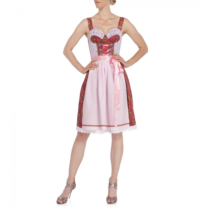 Dirndl in Dunkelrot/Pink mit Karoschürze