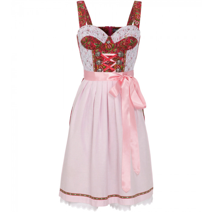 Dirndl in Dunkelrot/Pink mit Karoschürze