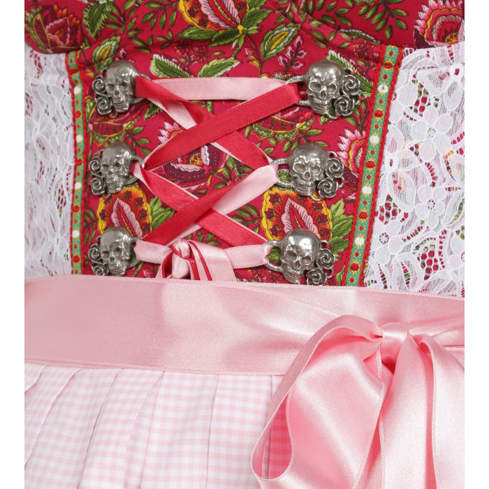 Dirndl in Dunkelrot/Pink mit Karoschürze