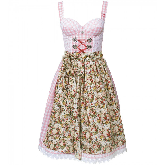 Rosa/Weiß kariertes Dirndl mit Blumenschürze
