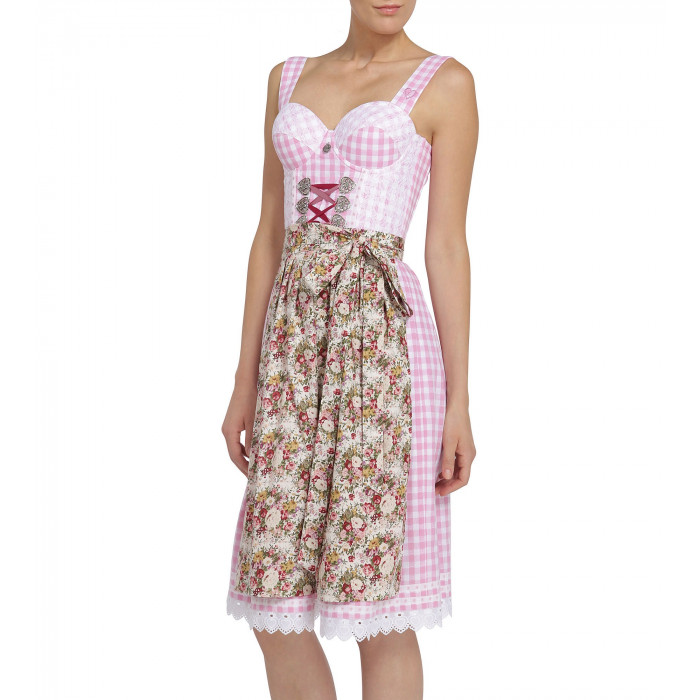 Rosa/Weiß kariertes Dirndl mit Blumenschürze