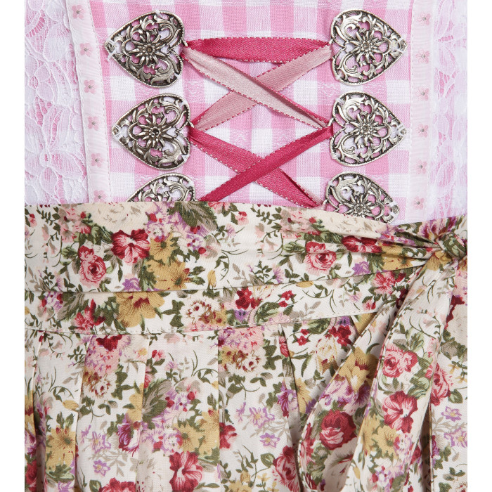 Rosa/Weiß kariertes Dirndl mit Blumenschürze