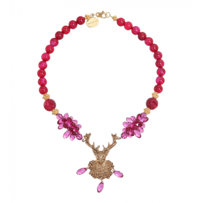 Pinke Wiesnkette mit Hirschanhänger