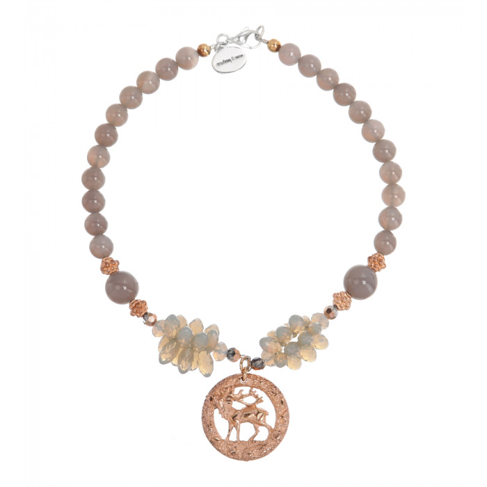 Dirndlkette mit rundem Hirschanhänger in Roségold