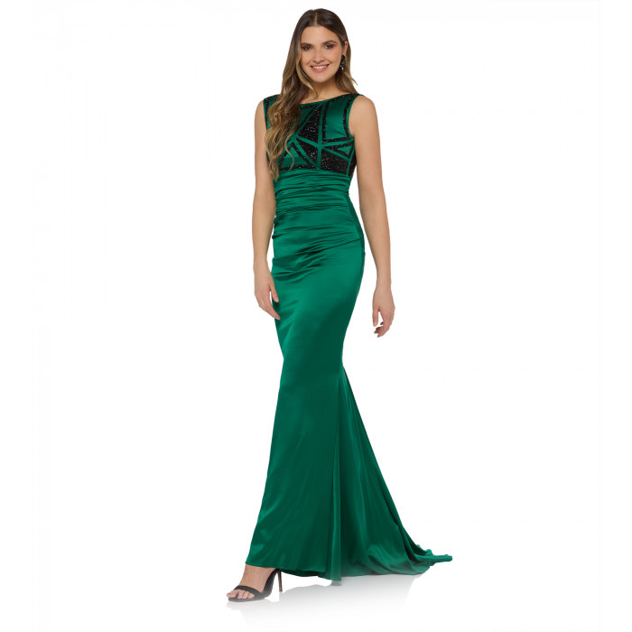 Stretch-Crepe Robe in Emerald