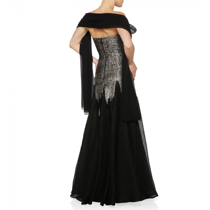 Bustierkleid in Silber/Schwarz