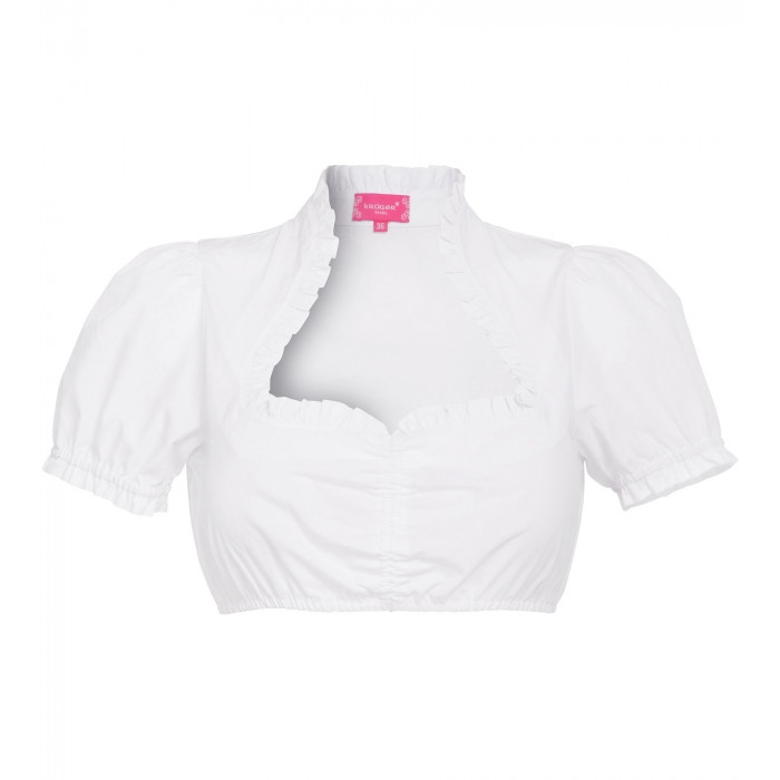 Stehkragenbluse mit Rüschen in Weiss