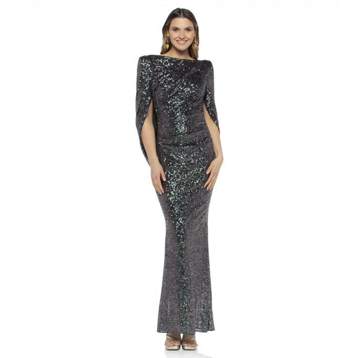 Paillettenkleid in Gruen/Silber mit Cape