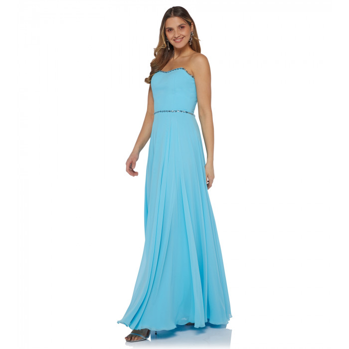 Korsagenkleid mit Kristallen in Hellblau