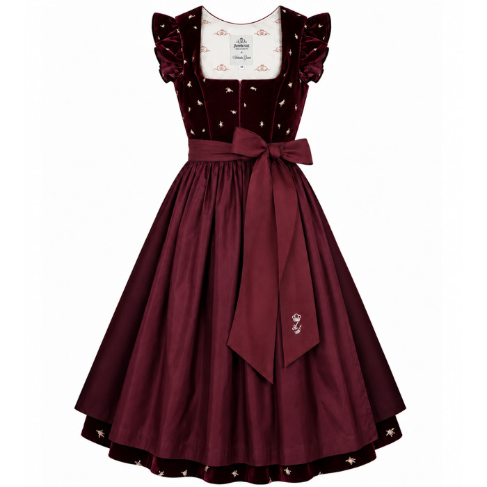 Astrid Söll Samtdirndl in Bordeaux mit filigranem Print, Freisteller Vorderseite