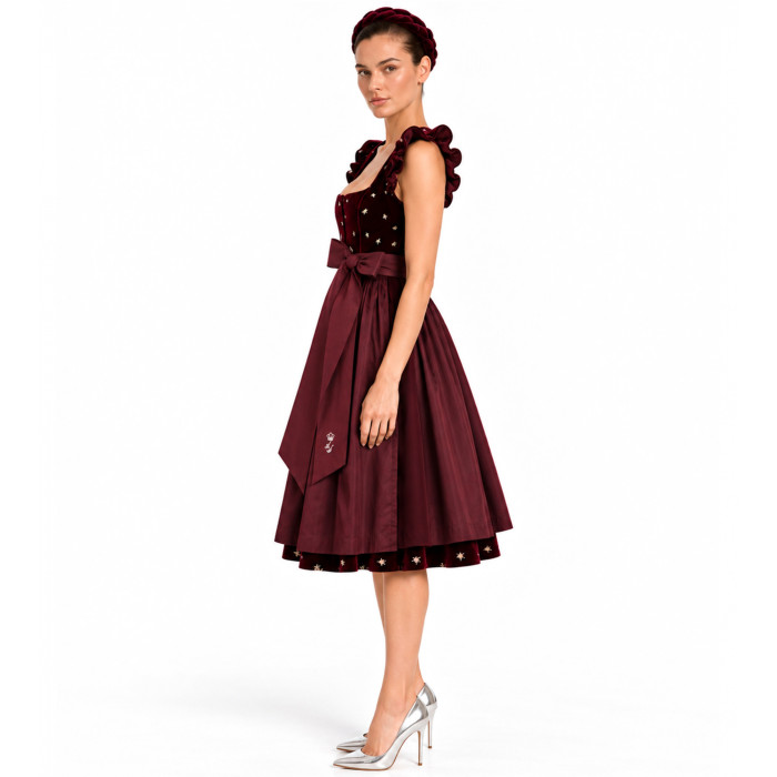 Astrid Söll Samtdirndl in Bordeaux mit filigranem Print, Freisteller Vorderseite