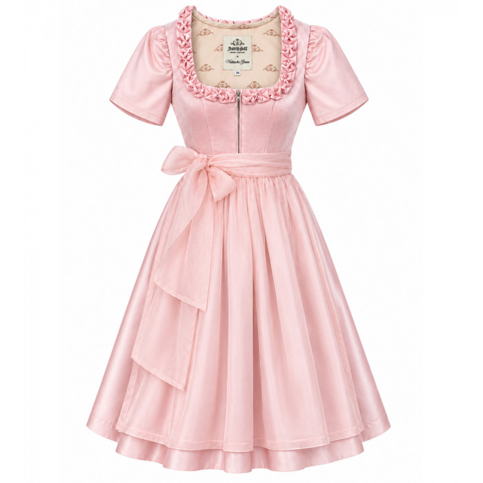 Vorderansicht Freisteller-rosa Dirndl mit Froschgoscherln