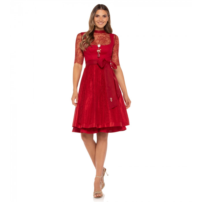 Dirndl in Rot mit Spitzenschürze