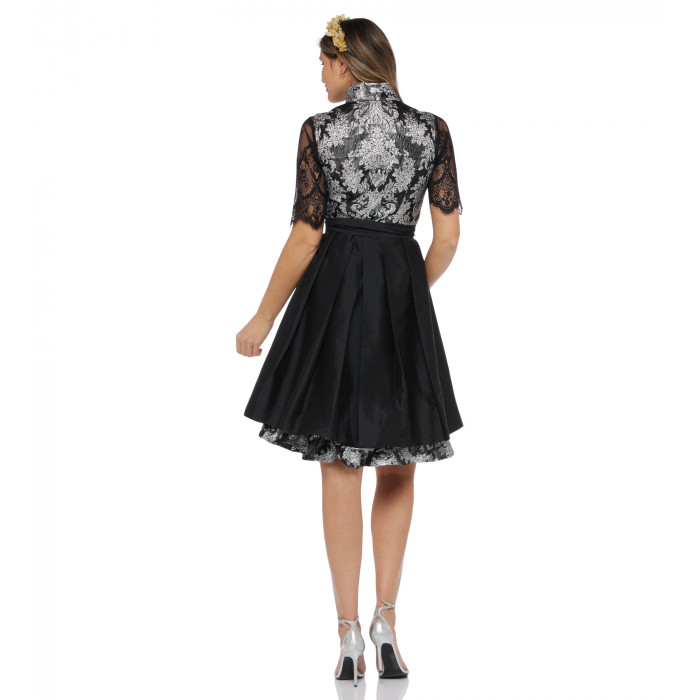 Brokat-Dirndl in Schwarz-Silber